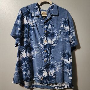 Paradise Collection button up shirt mens size XL 100% Fine silk Hawaiian blue